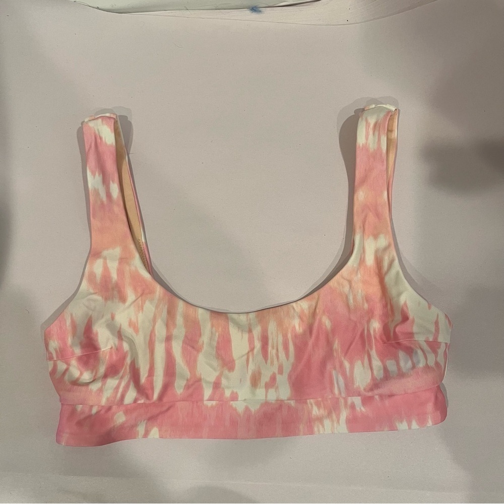 Rip Curl pink and white tie dye look bikini top with strappy back detail sm/med